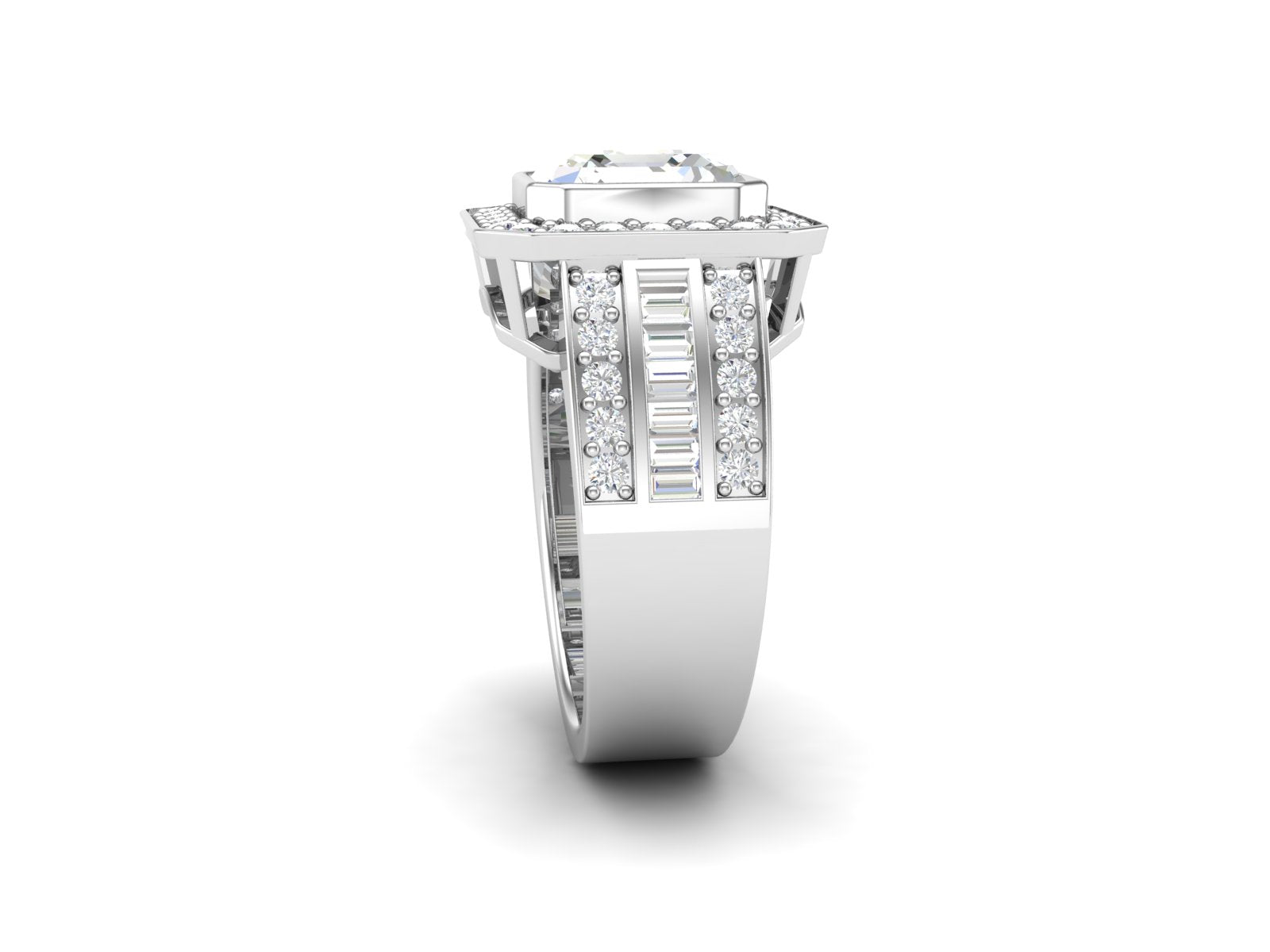 White CZ Solitaire Halo Ring - Sterling Silver