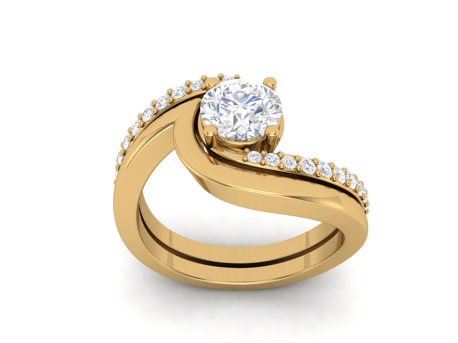 White CZ Solitaire Swirl Wedding Ring - Sterling Silver