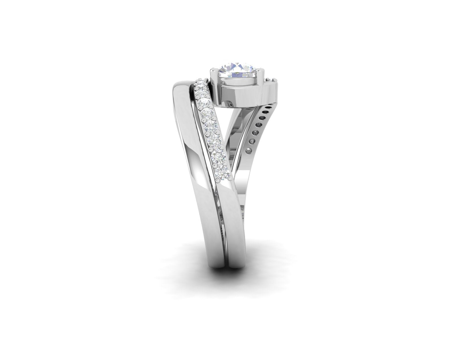 White CZ Solitaire Swirl Wedding Ring - Sterling Silver