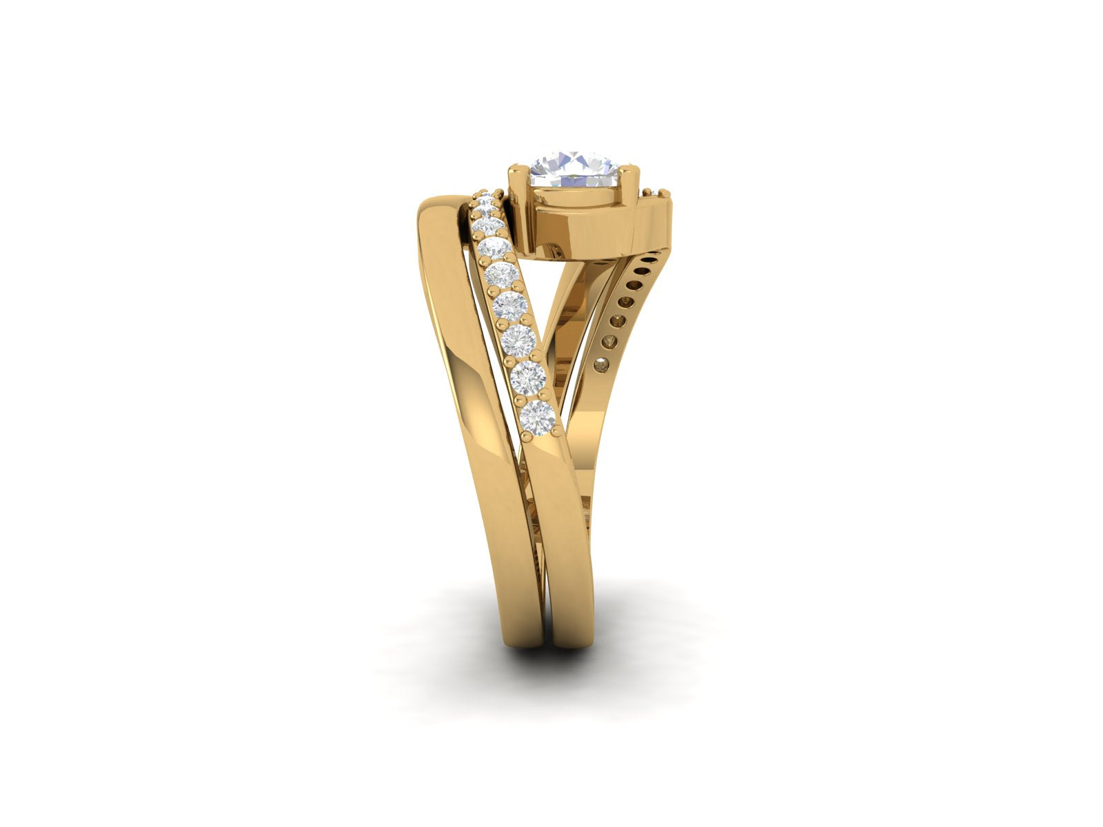 White CZ Solitaire Swirl Wedding Ring - Sterling Silver