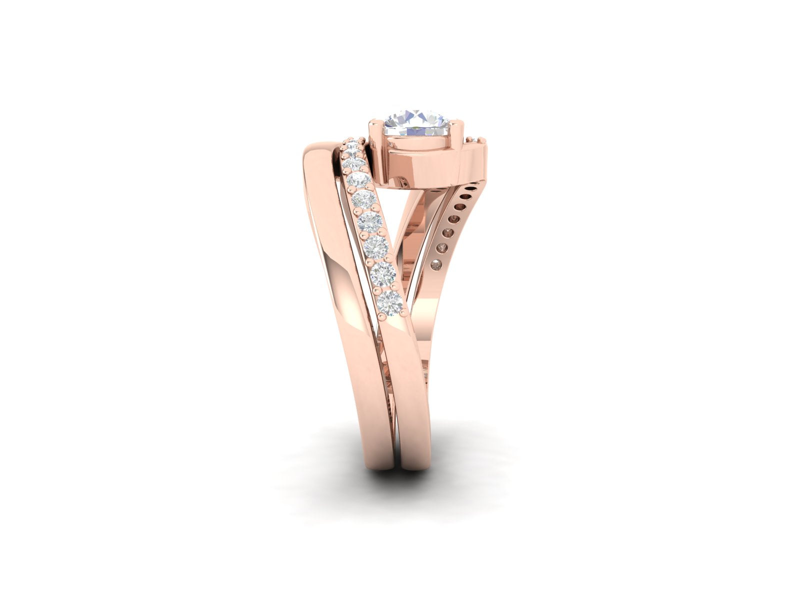 White CZ Solitaire Swirl Wedding Ring - Sterling Silver