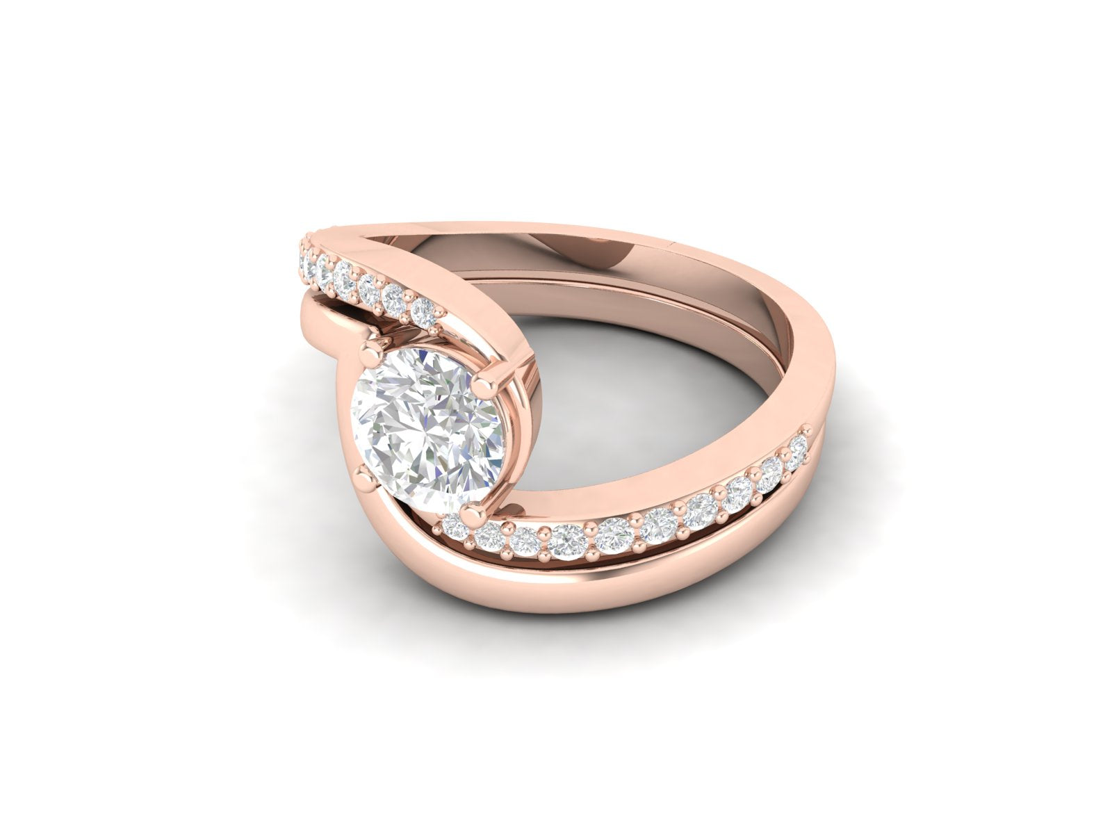 White CZ Solitaire Swirl Wedding Ring - Sterling Silver