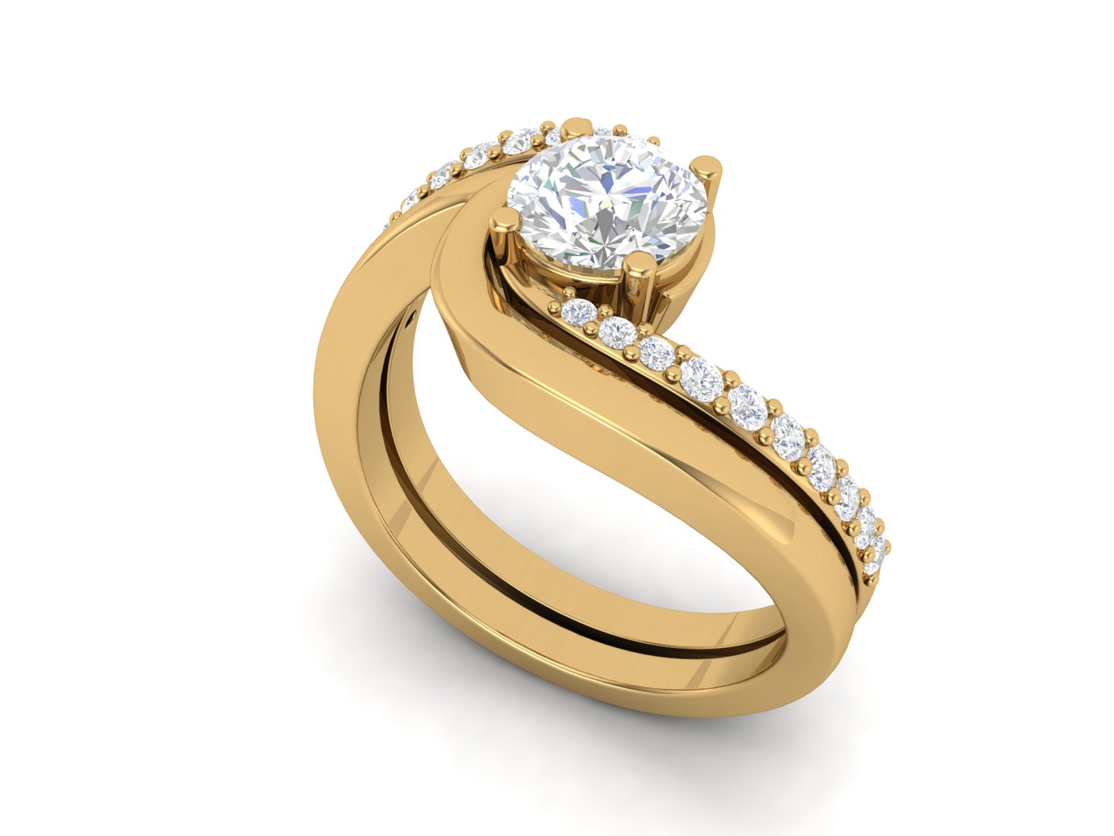 White CZ Solitaire Swirl Wedding Ring - Sterling Silver