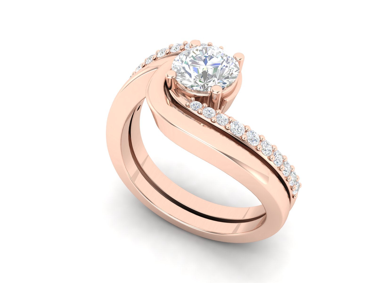 White CZ Solitaire Swirl Wedding Ring - Sterling Silver