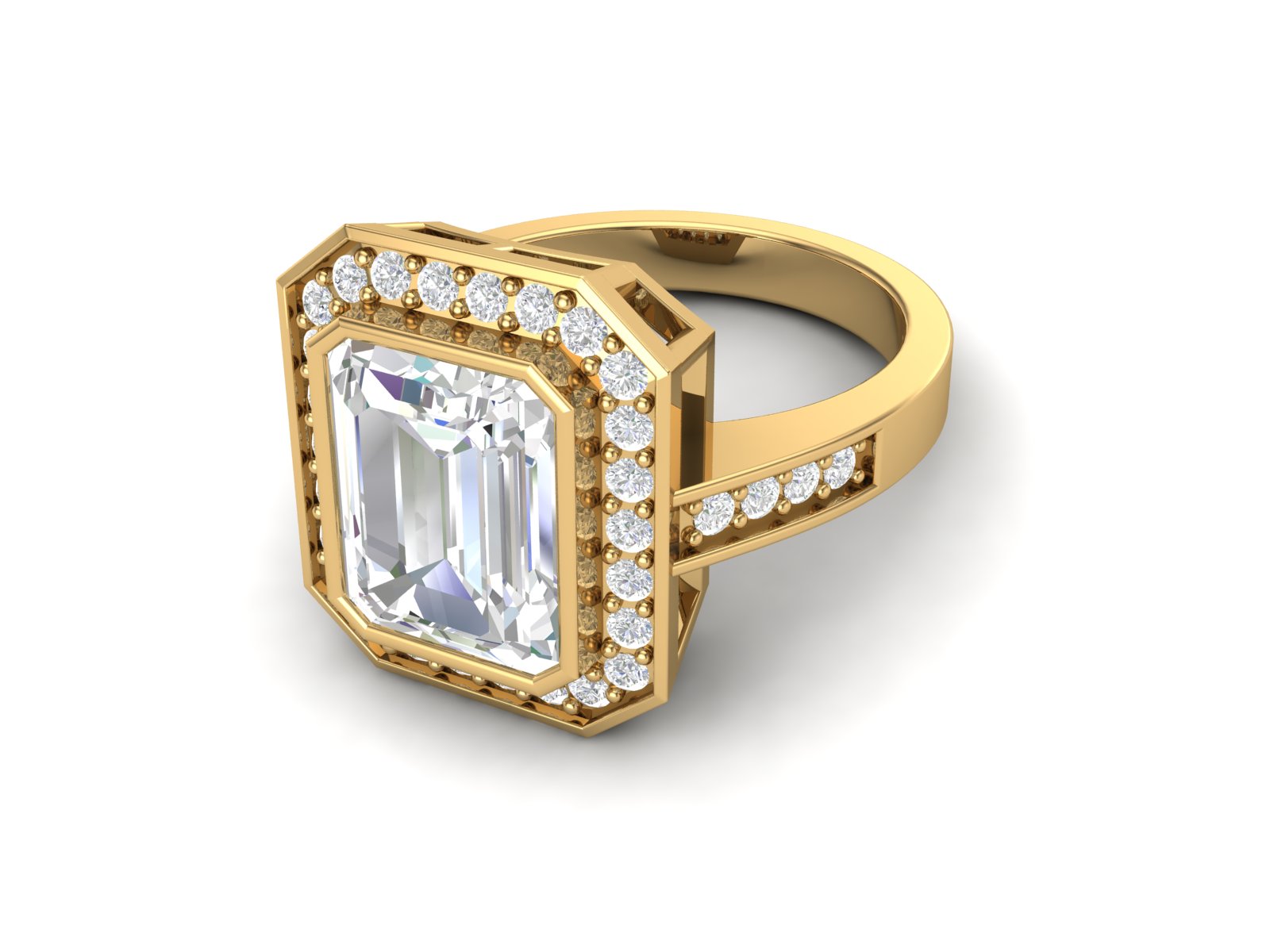 White CZ Emerald Cut Halo Ring - Sterling Silver