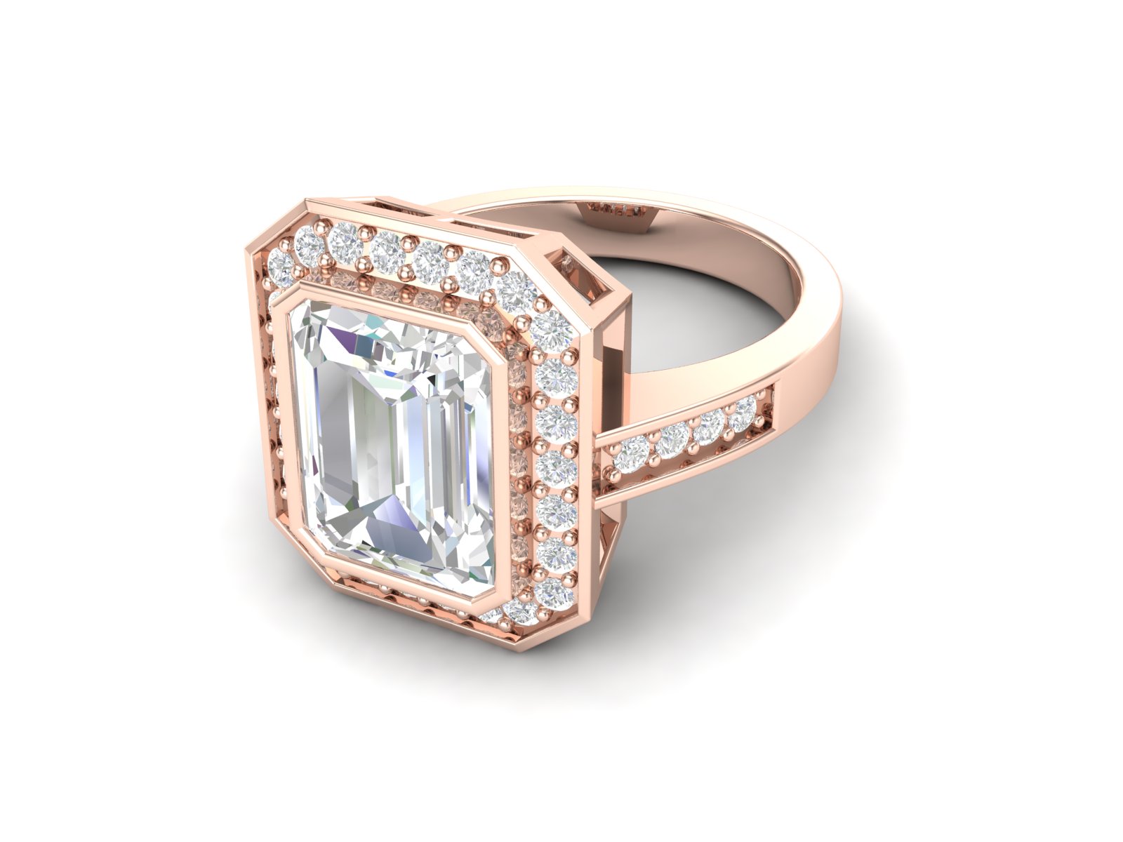 White CZ Emerald Cut Halo Ring - Sterling Silver