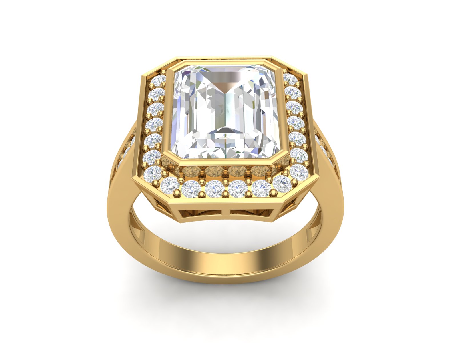 White CZ Emerald Cut Halo Ring - Sterling Silver