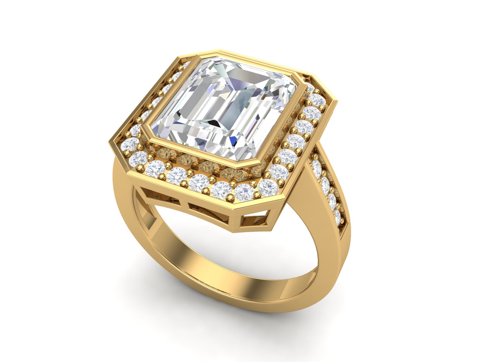 White CZ Emerald Cut Halo Ring - Sterling Silver