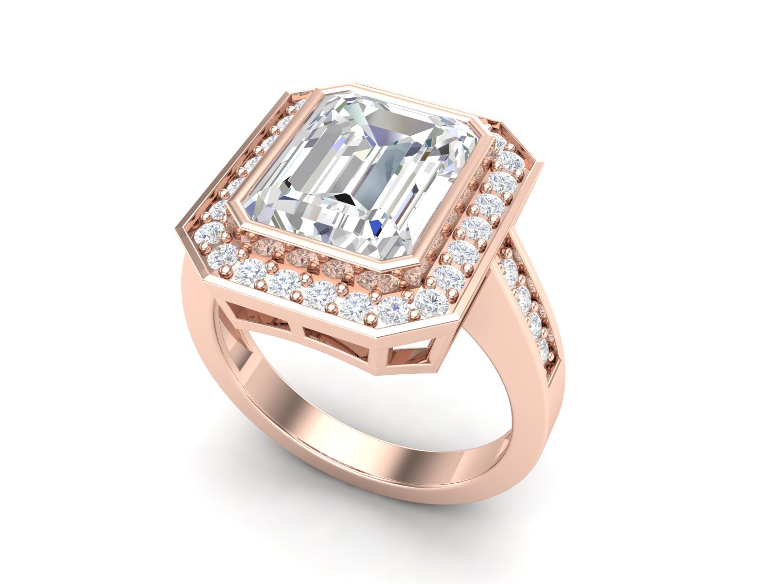 White CZ Emerald Cut Halo Ring - Sterling Silver