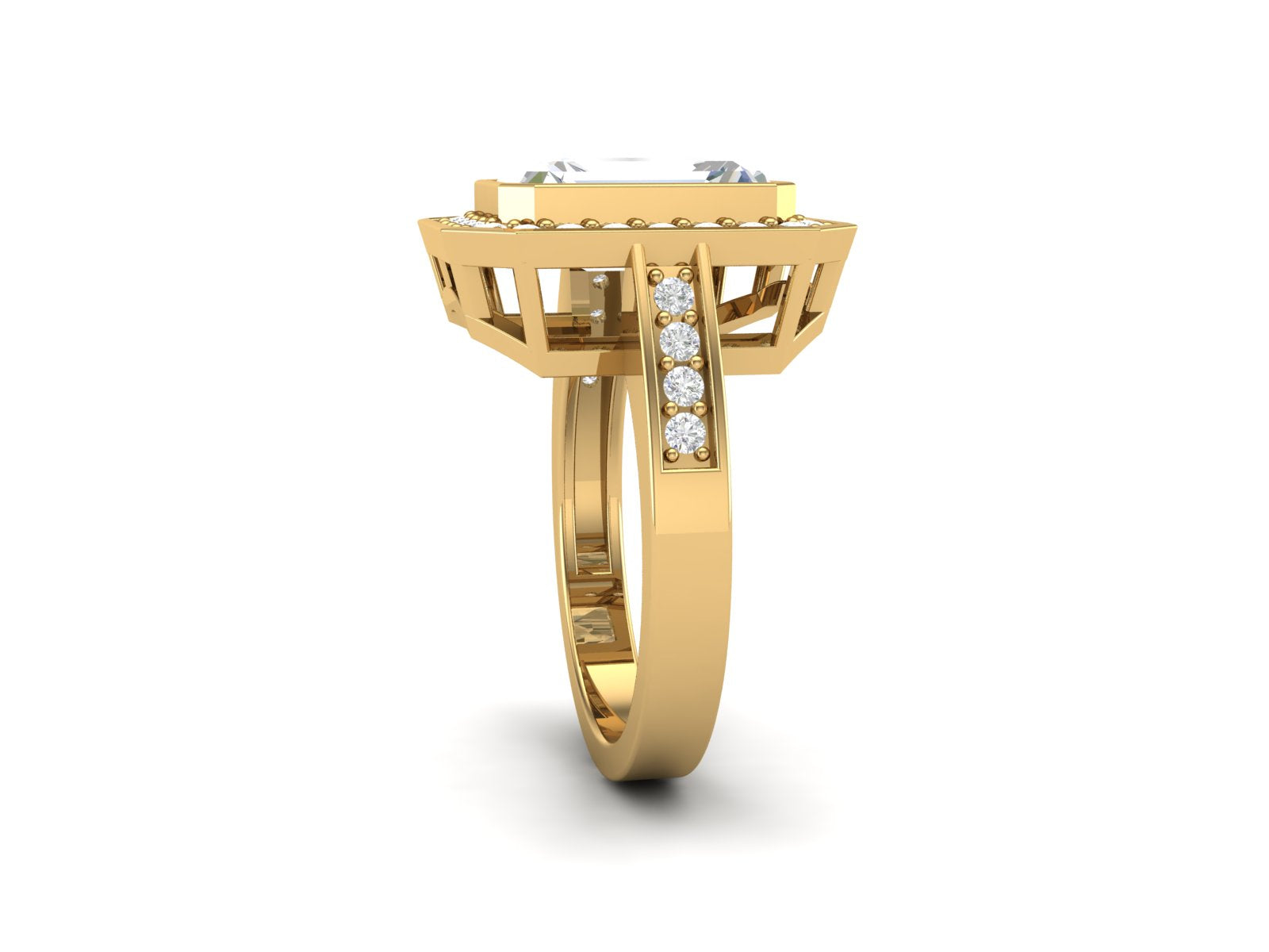 White CZ Emerald Cut Halo Ring - Sterling Silver