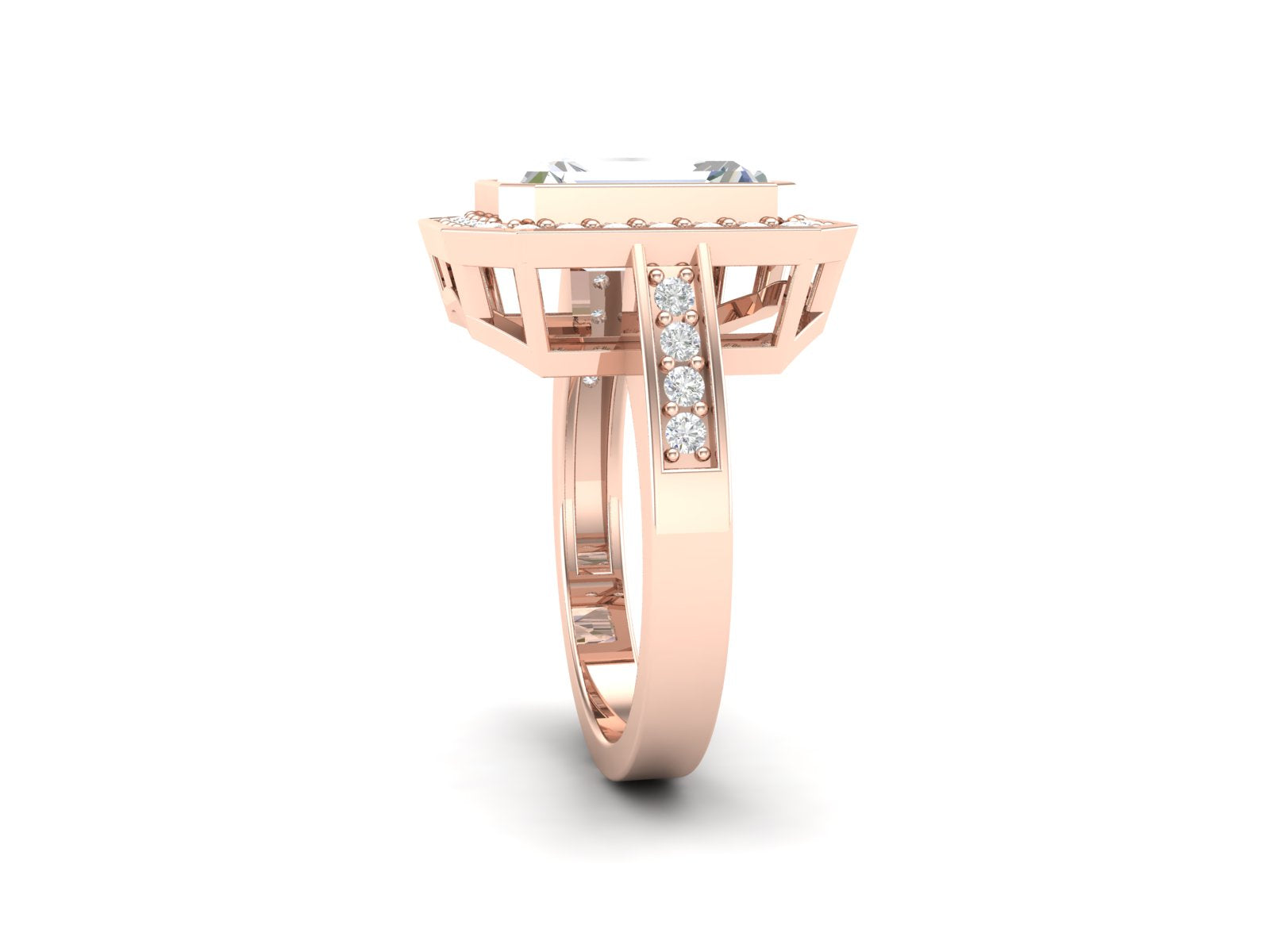 White CZ Emerald Cut Halo Ring - Sterling Silver