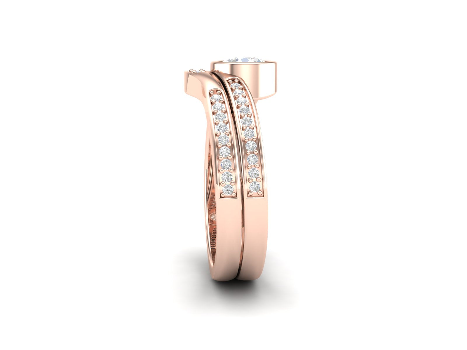 White CZ Bezel Set Curved Split Band Ring - Sterling Silver