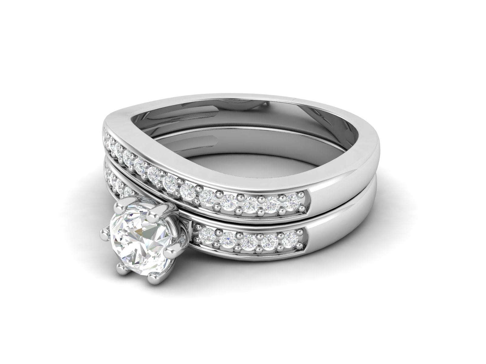 White CZ Solitaire Bridal Set Ring - Sterling Silver