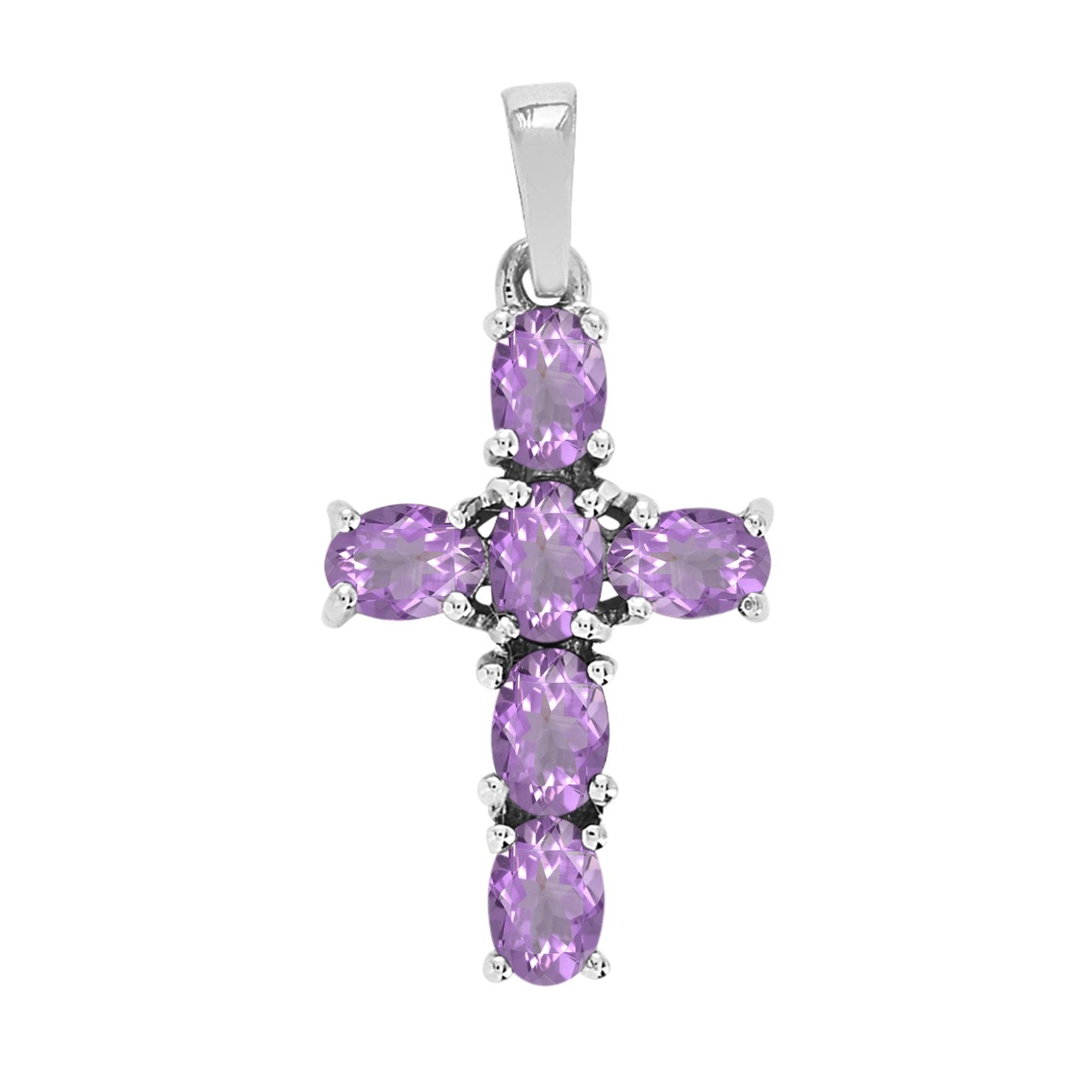 Multi Stone Religious Cross Pendant -Sterling Silver