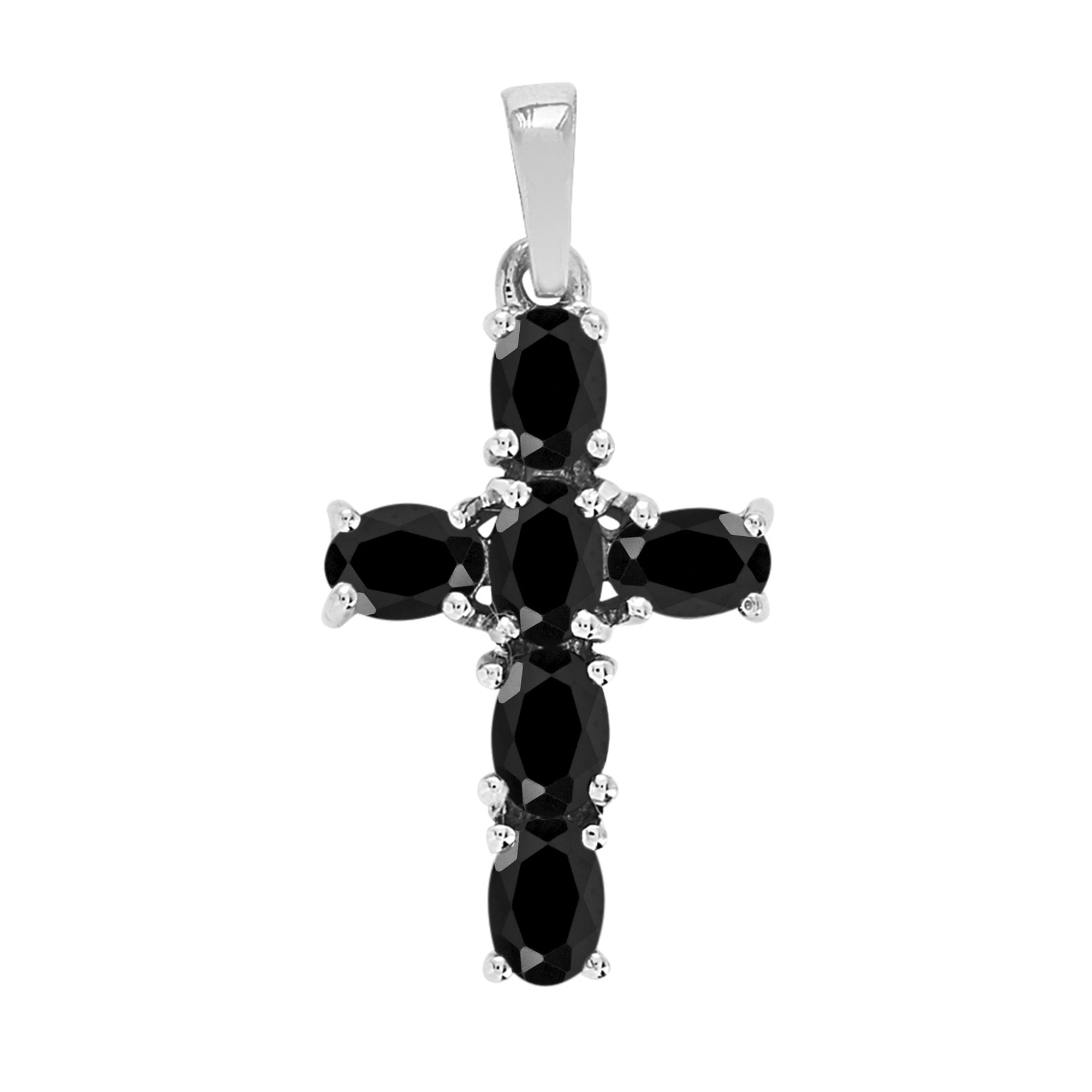 Multi Stone Religious Cross Pendant -Sterling Silver