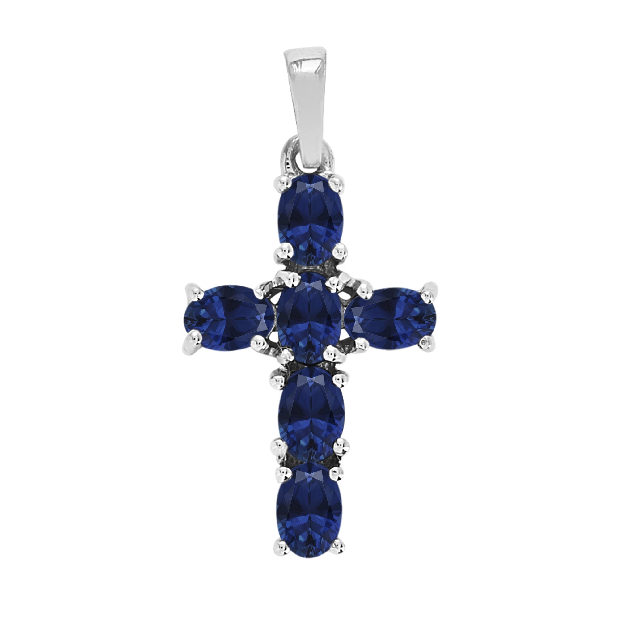 Multi Stone Religious Cross Pendant -Sterling Silver