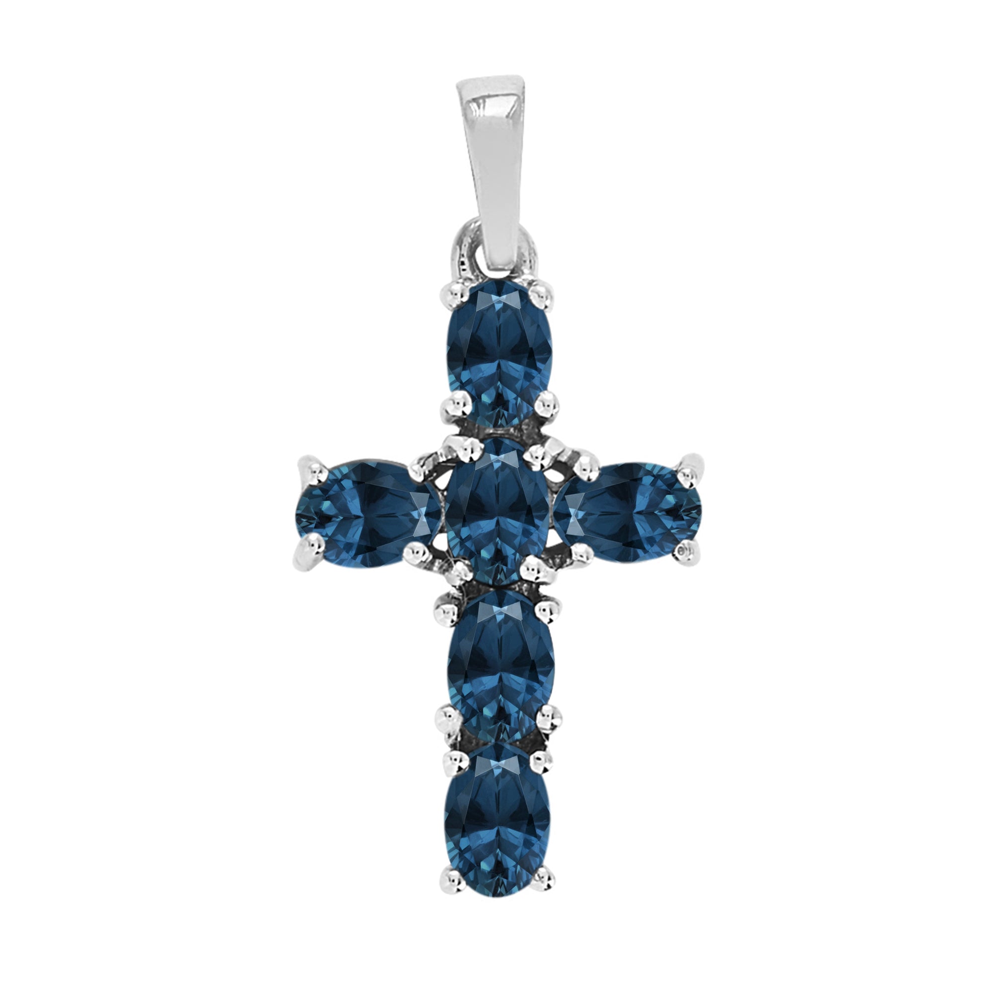 Multi Stone Religious Cross Pendant -Sterling Silver