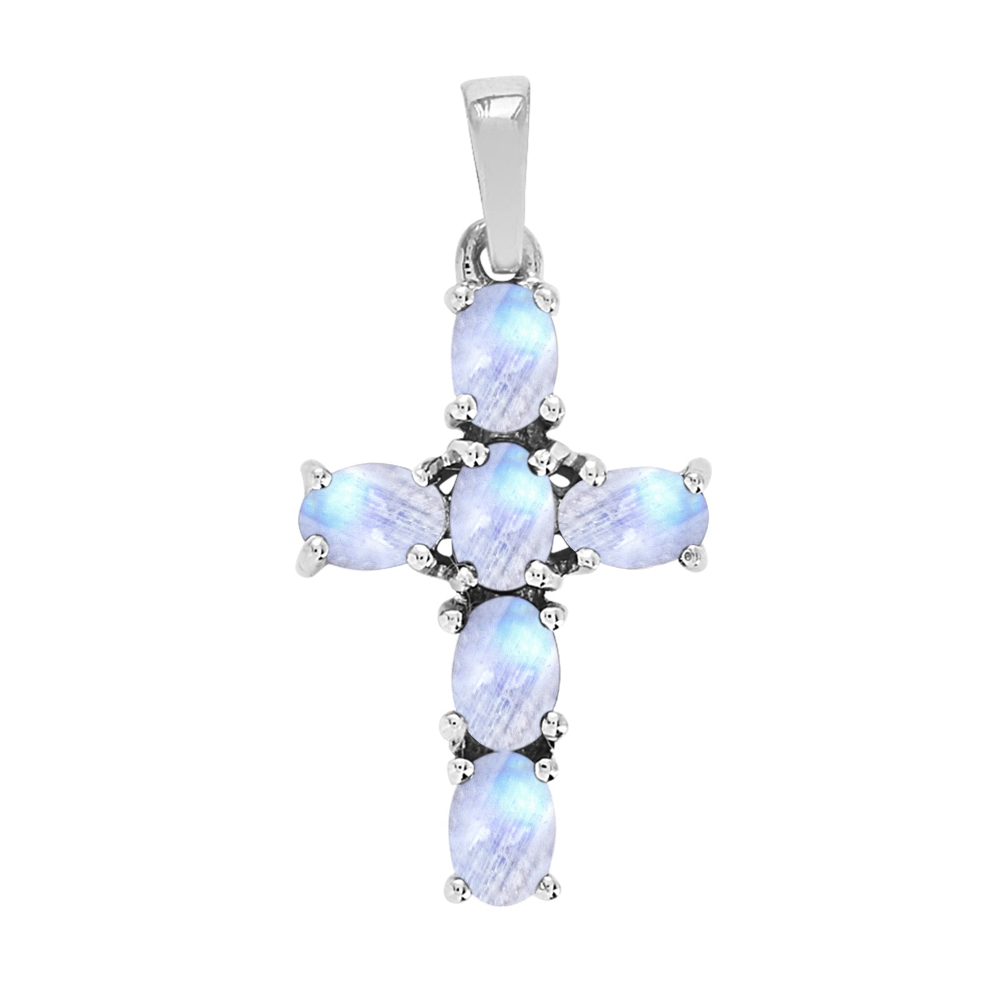 Multi Stone Religious Cross Pendant -Sterling Silver