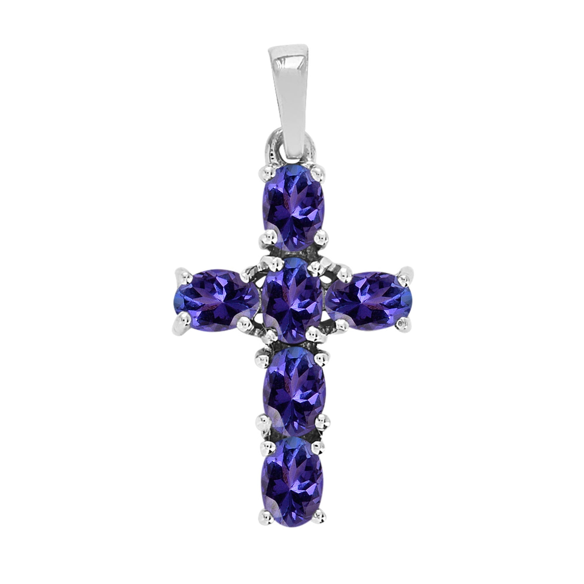 Multi Stone Religious Cross Pendant -Sterling Silver