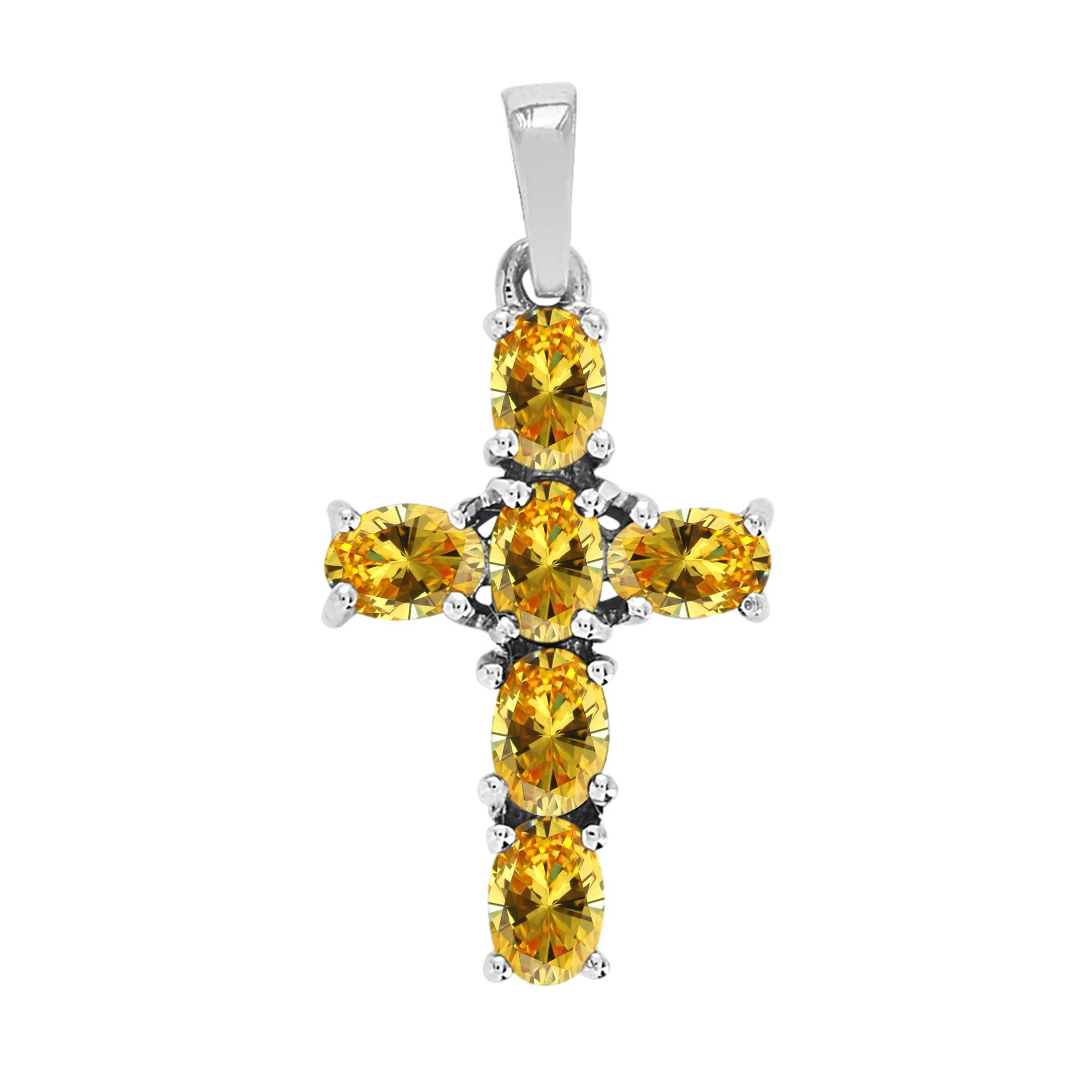 Multi Stone Religious Cross Pendant -Sterling Silver