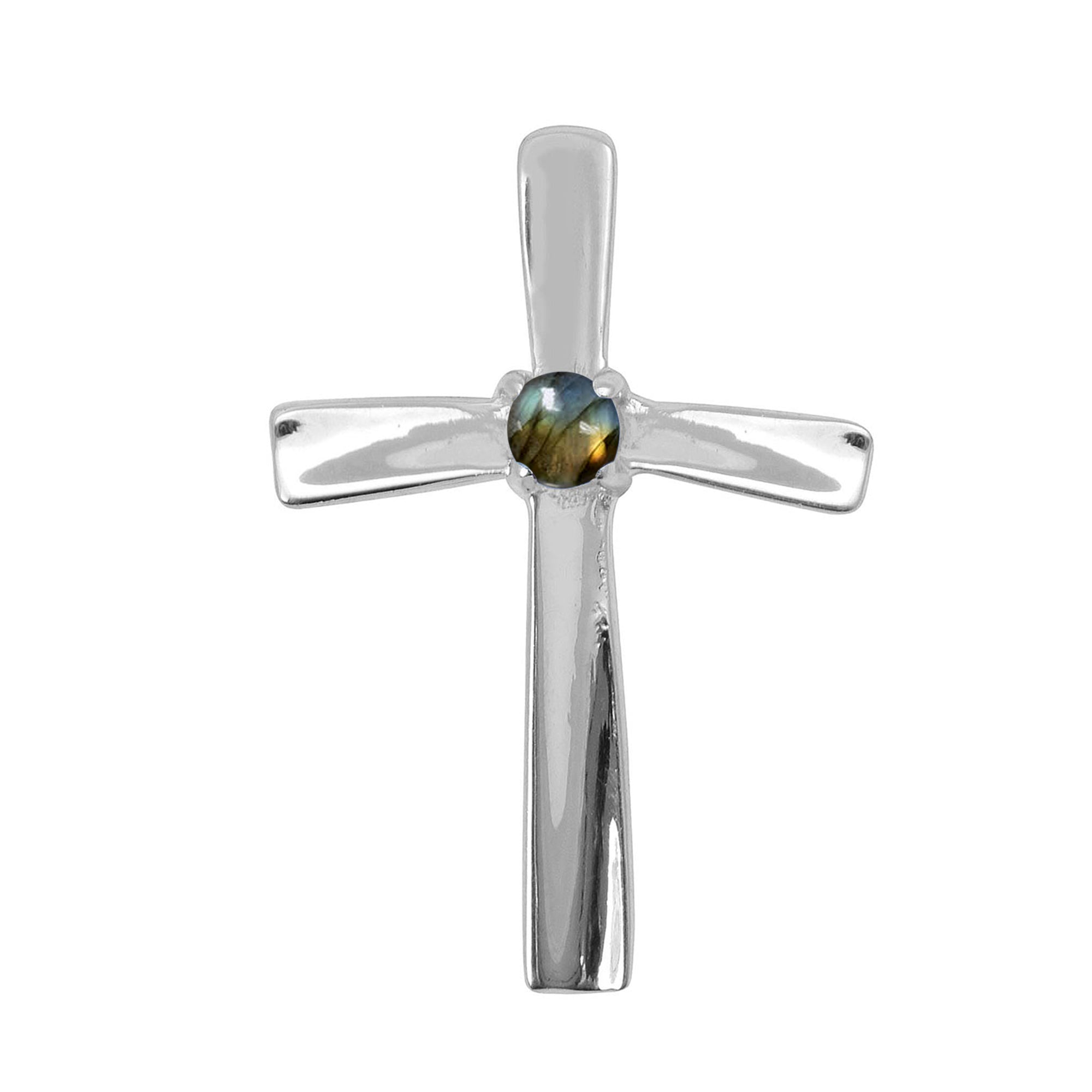 Multi Stone Christian Cross Pendant -Sterling Silver