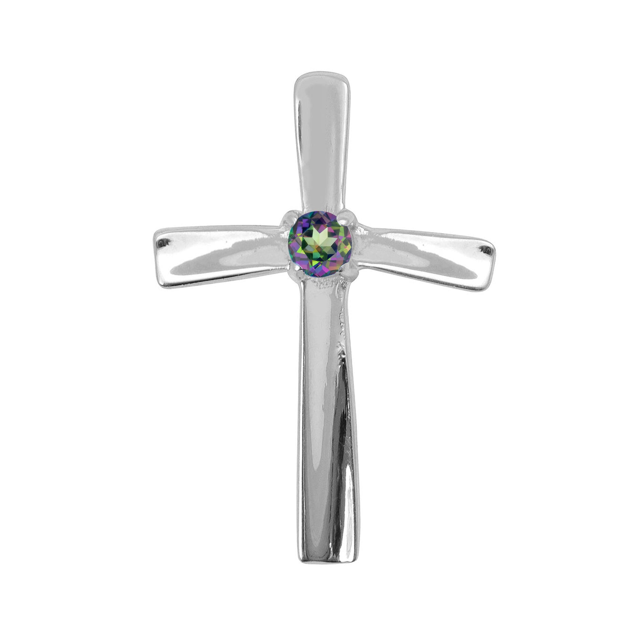 Multi Stone Christian Cross Pendant -Sterling Silver