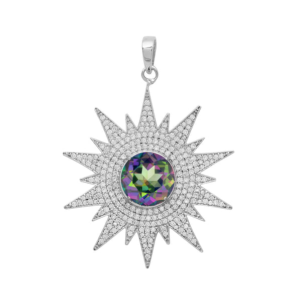 Solitaire Accents Round Cut Multi Choice Gemstone Pendant