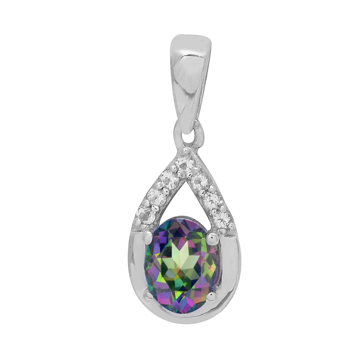 Multi Stone 7X5 Oval Pendant - Sterling Silver