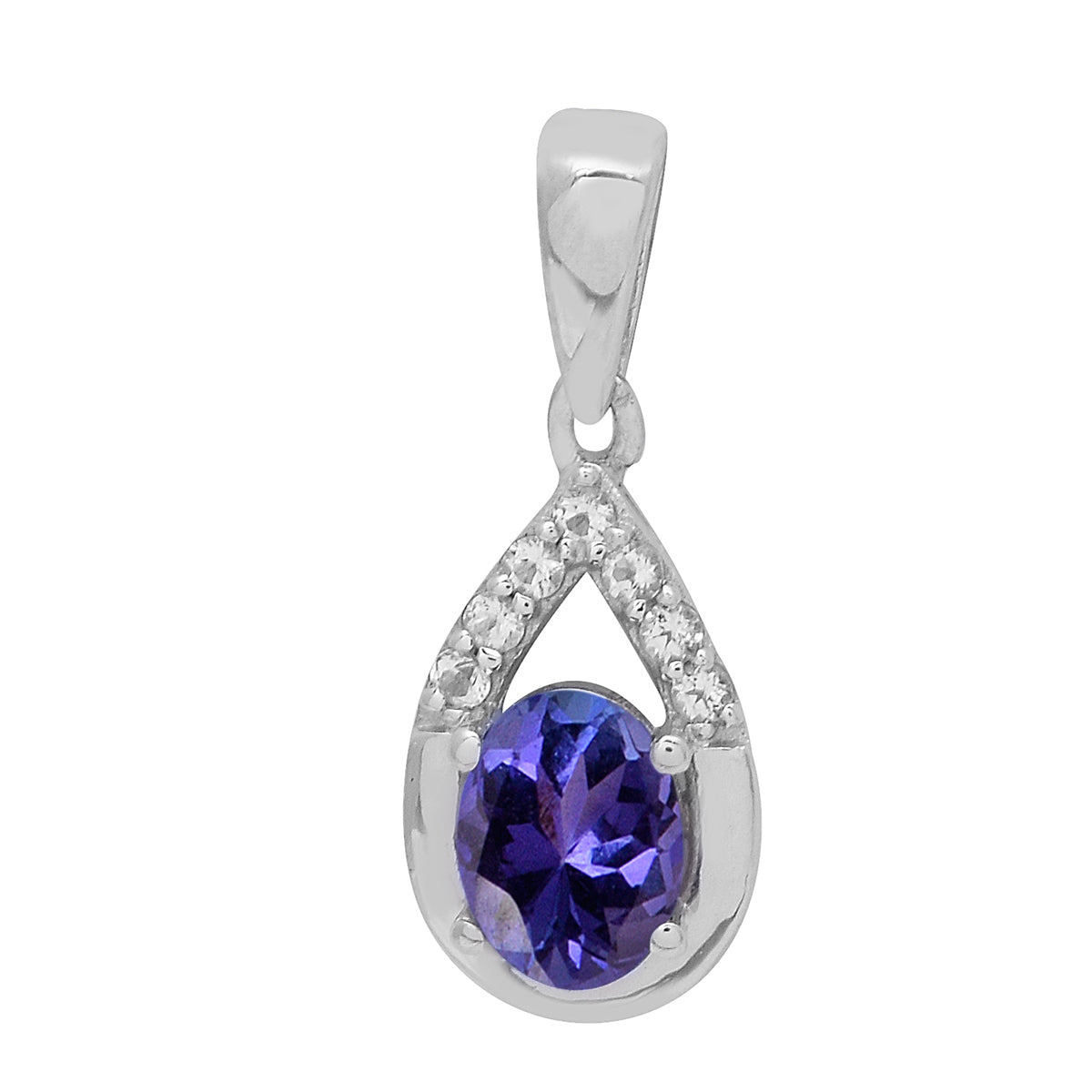 Multi Stone 7X5 Oval Pendant - Sterling Silver