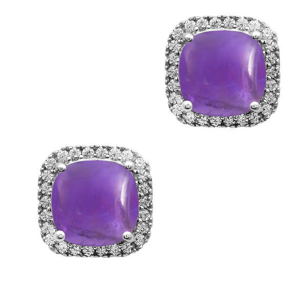 Cushion 5 MM Stud Accents Multi Choice Gemstone 925 Sterling Silver Earring