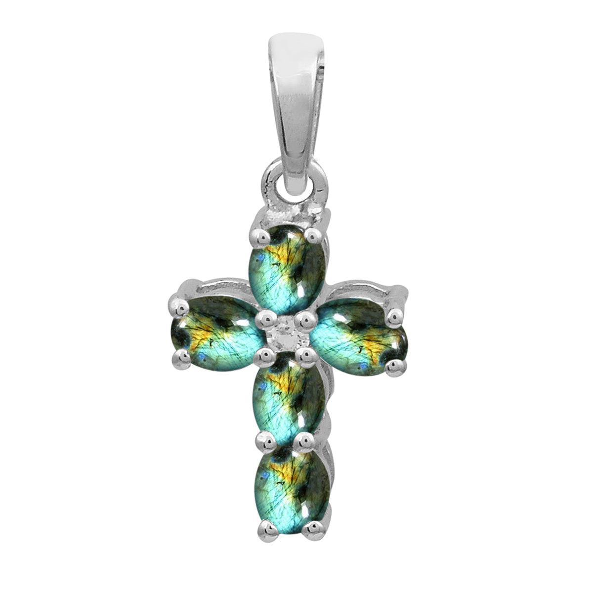 Multi Stone Cross Pendant -Sterling Silver