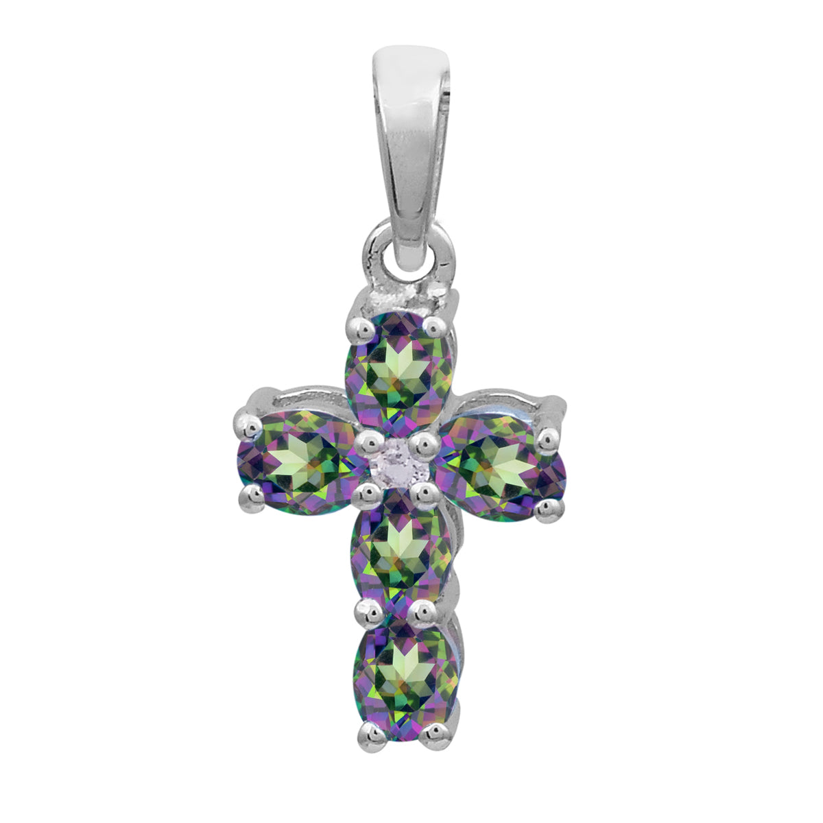 Multi Stone Cross Pendant -Sterling Silver