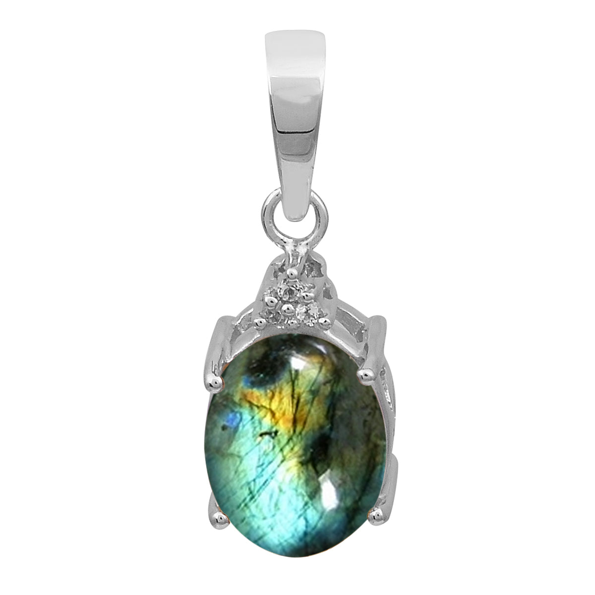 Oval Multi-Stone Solitaire Pendant – Sterling Silver