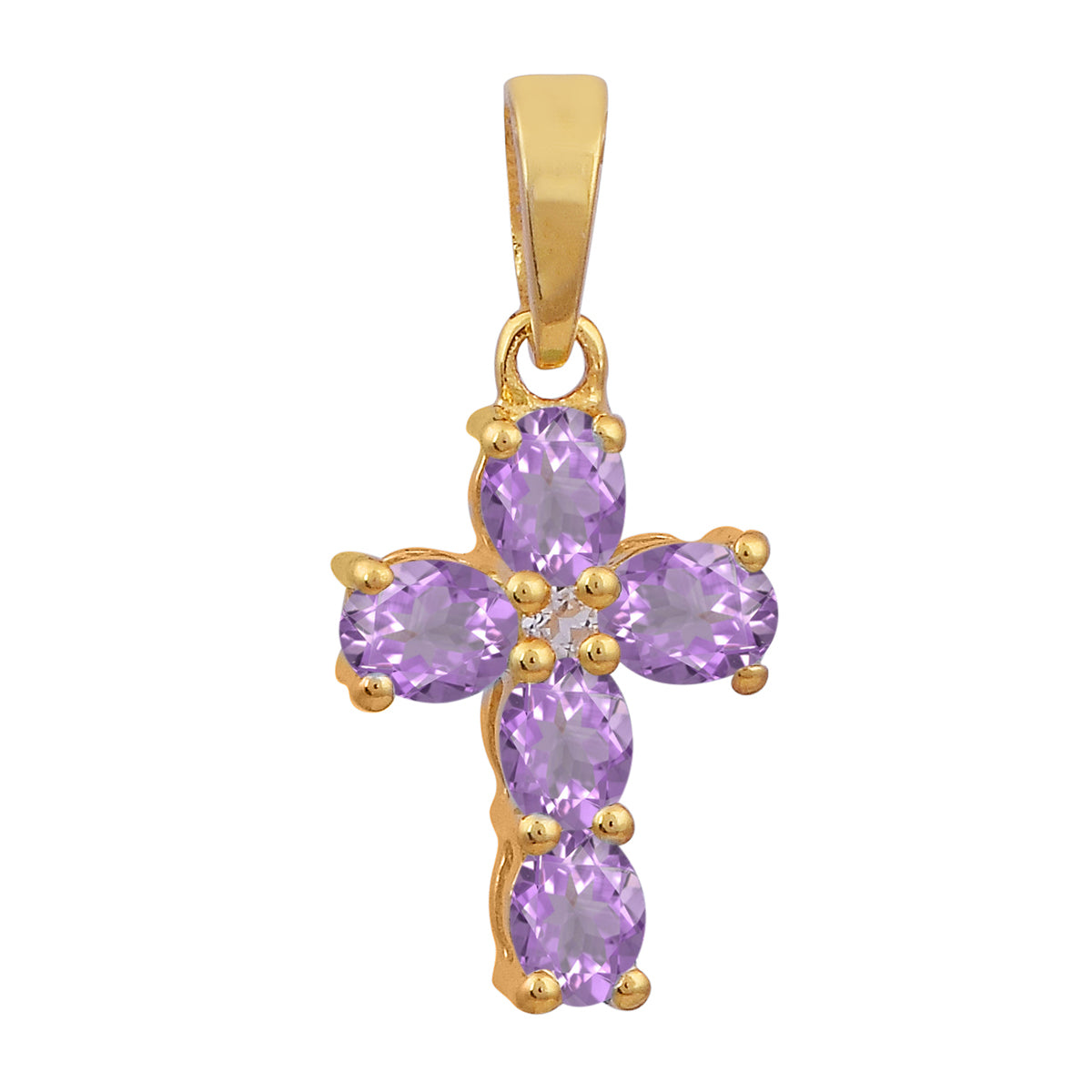 Multi Stone Religious Cross Pendant -Sterling Silver Gold Plated