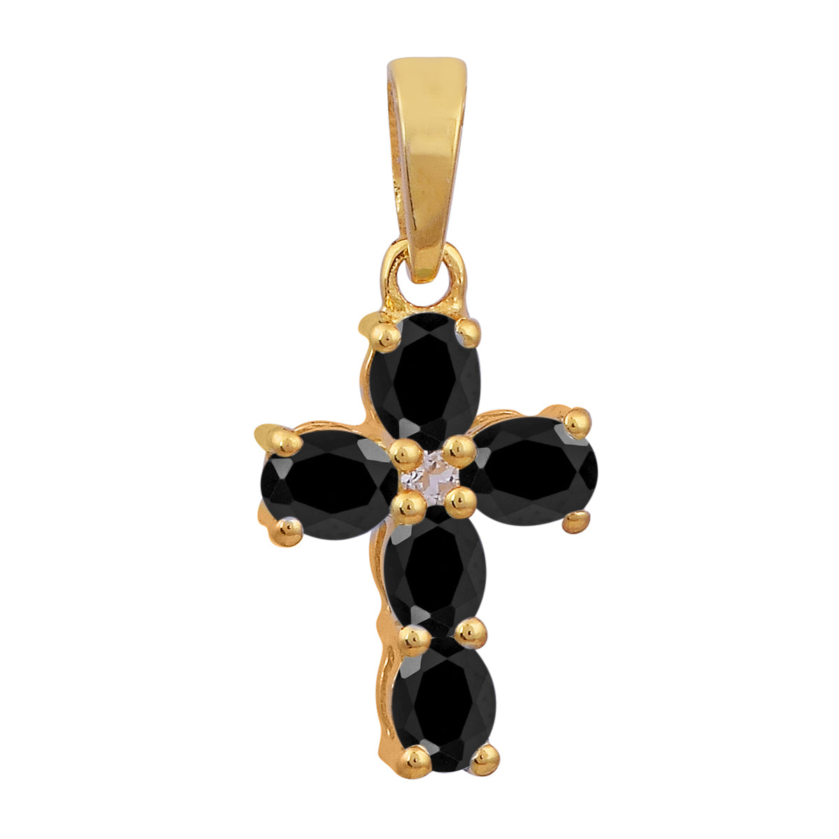 Multi Stone Religious Cross Pendant -Sterling Silver Gold Plated