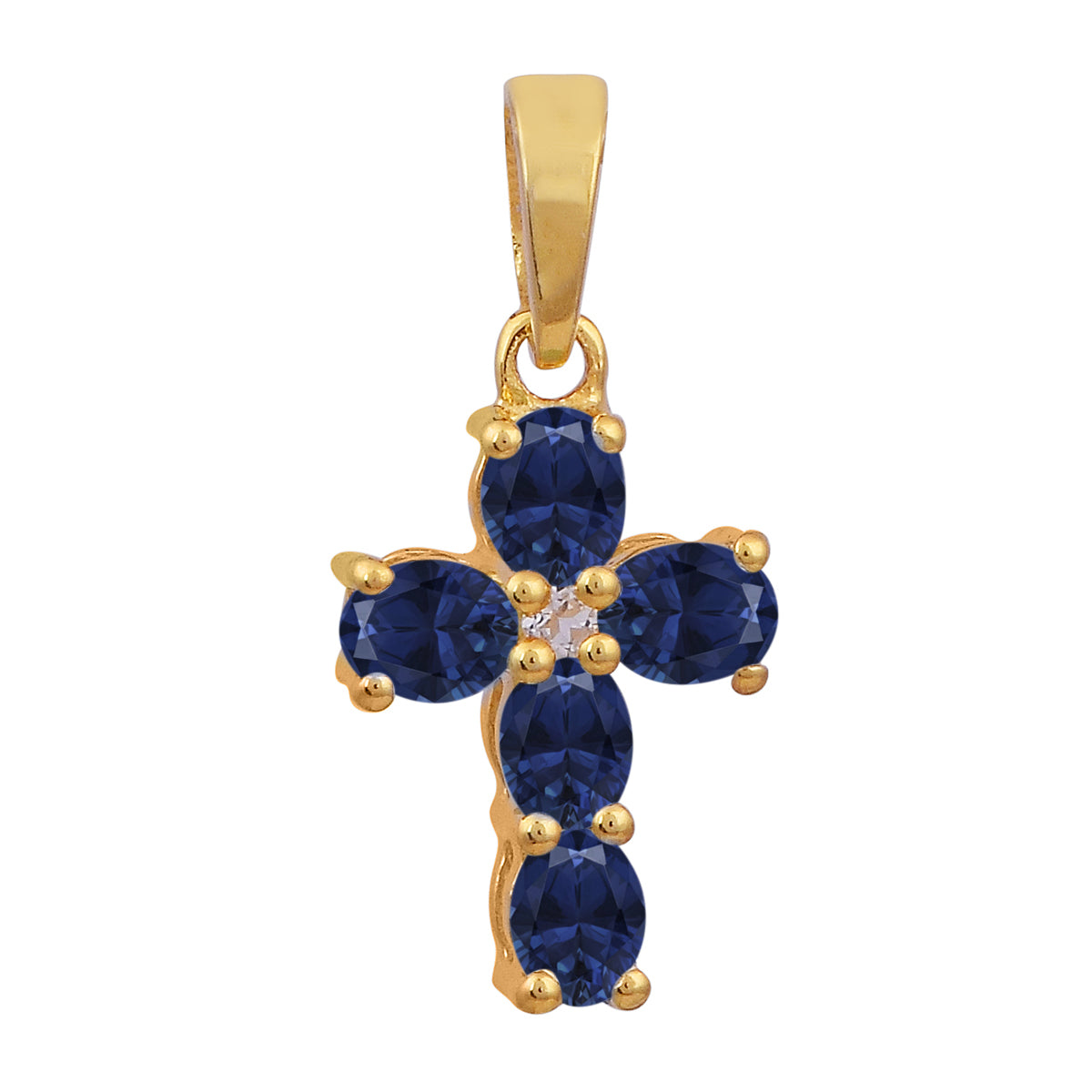 Multi Stone Religious Cross Pendant -Sterling Silver Gold Plated