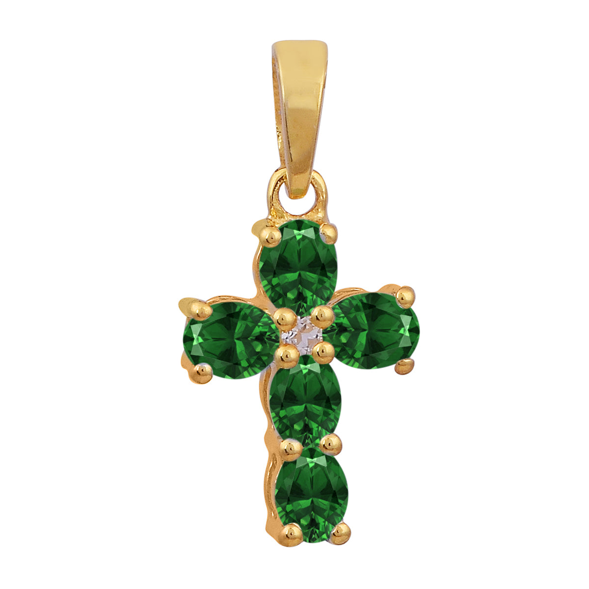 Multi Stone Religious Cross Pendant -Sterling Silver Gold Plated