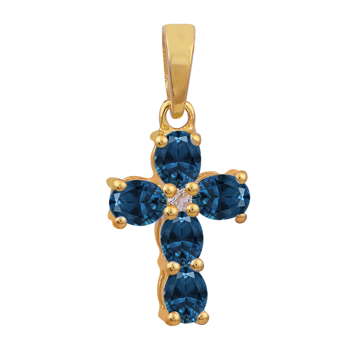 Multi Stone Religious Cross Pendant -Sterling Silver Gold Plated