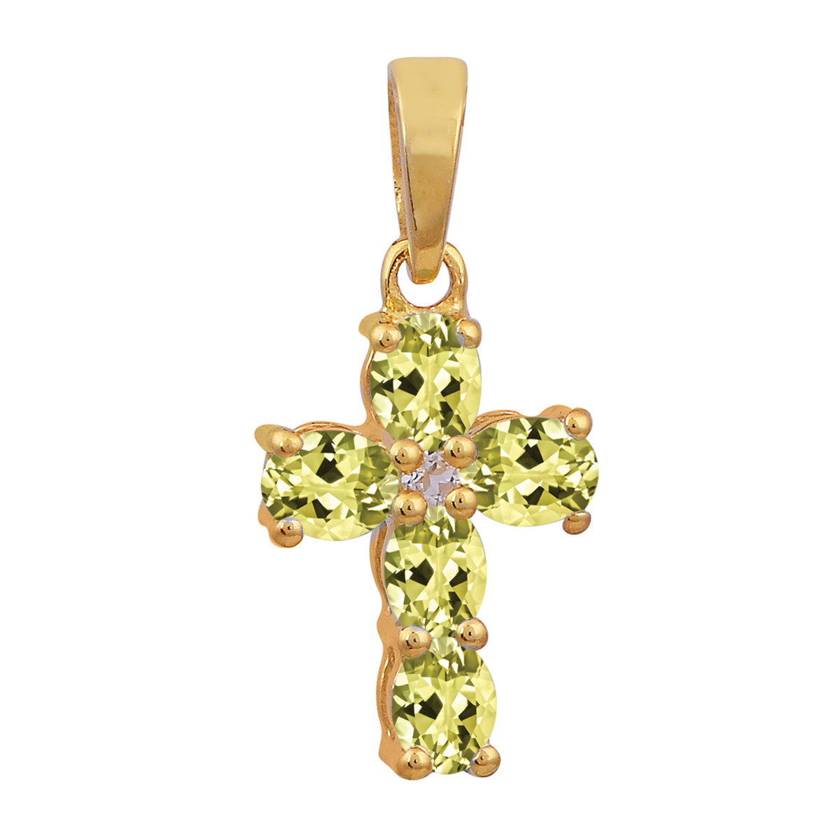 Multi Stone Religious Cross Pendant -Sterling Silver Gold Plated