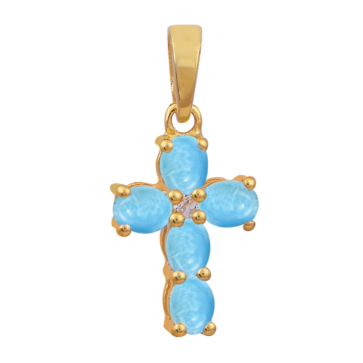 Multi Stone Religious Cross Pendant -Sterling Silver Gold Plated