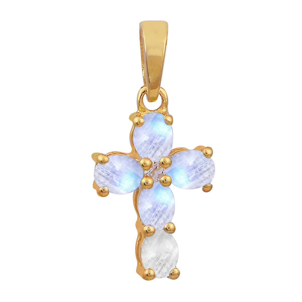 Multi Stone Religious Cross Pendant -Sterling Silver Gold Plated