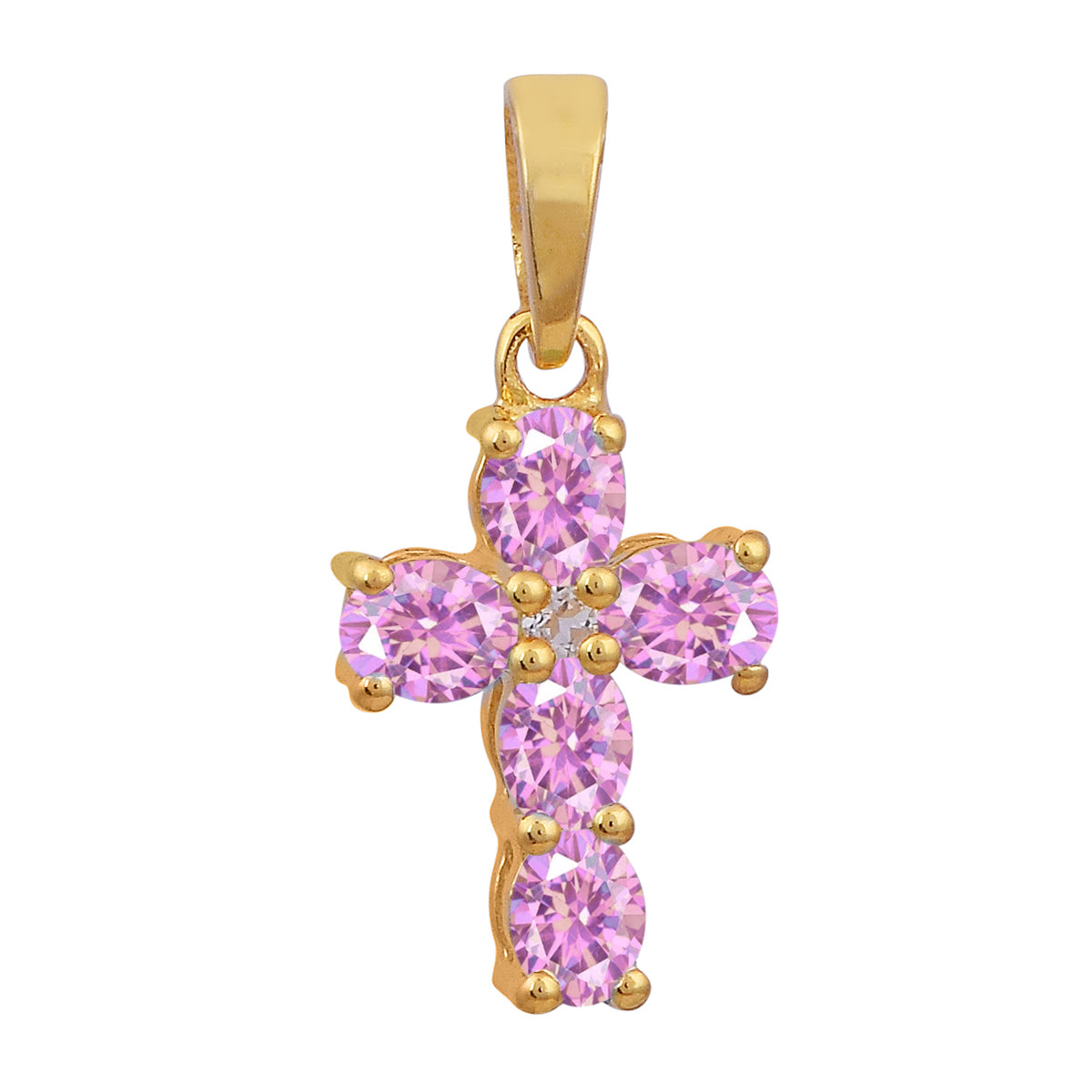 Multi Stone Religious Cross Pendant -Sterling Silver Gold Plated