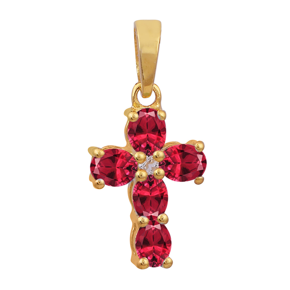 Multi Stone Religious Cross Pendant -Sterling Silver Gold Plated