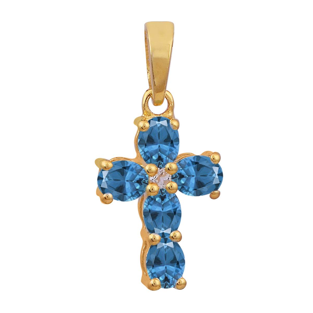 Multi Stone Religious Cross Pendant -Sterling Silver Gold Plated