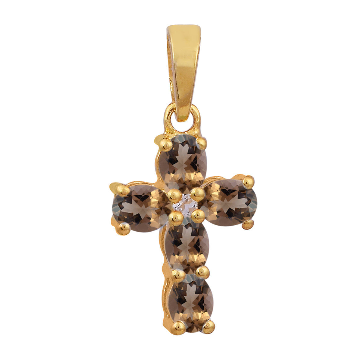 Multi Stone Religious Cross Pendant -Sterling Silver Gold Plated