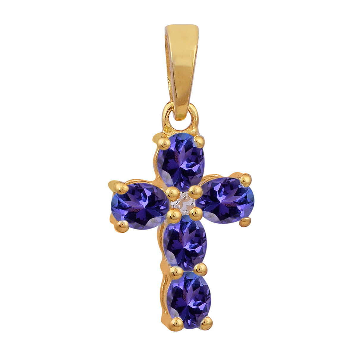 Multi Stone Religious Cross Pendant -Sterling Silver Gold Plated