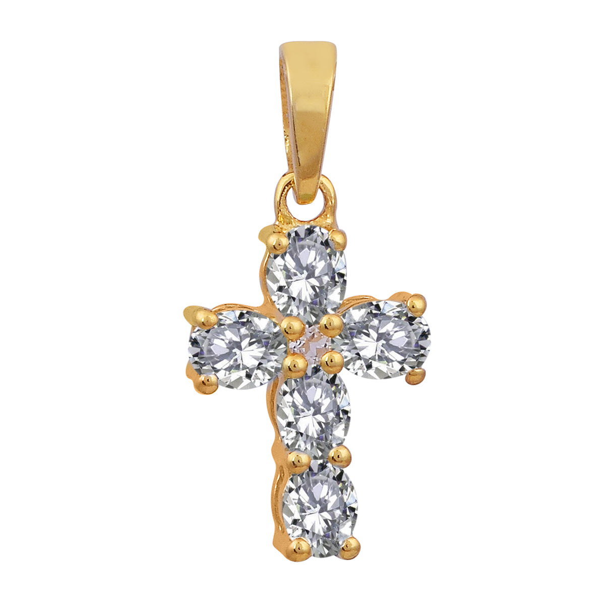 Multi Stone Religious Cross Pendant -Sterling Silver Gold Plated