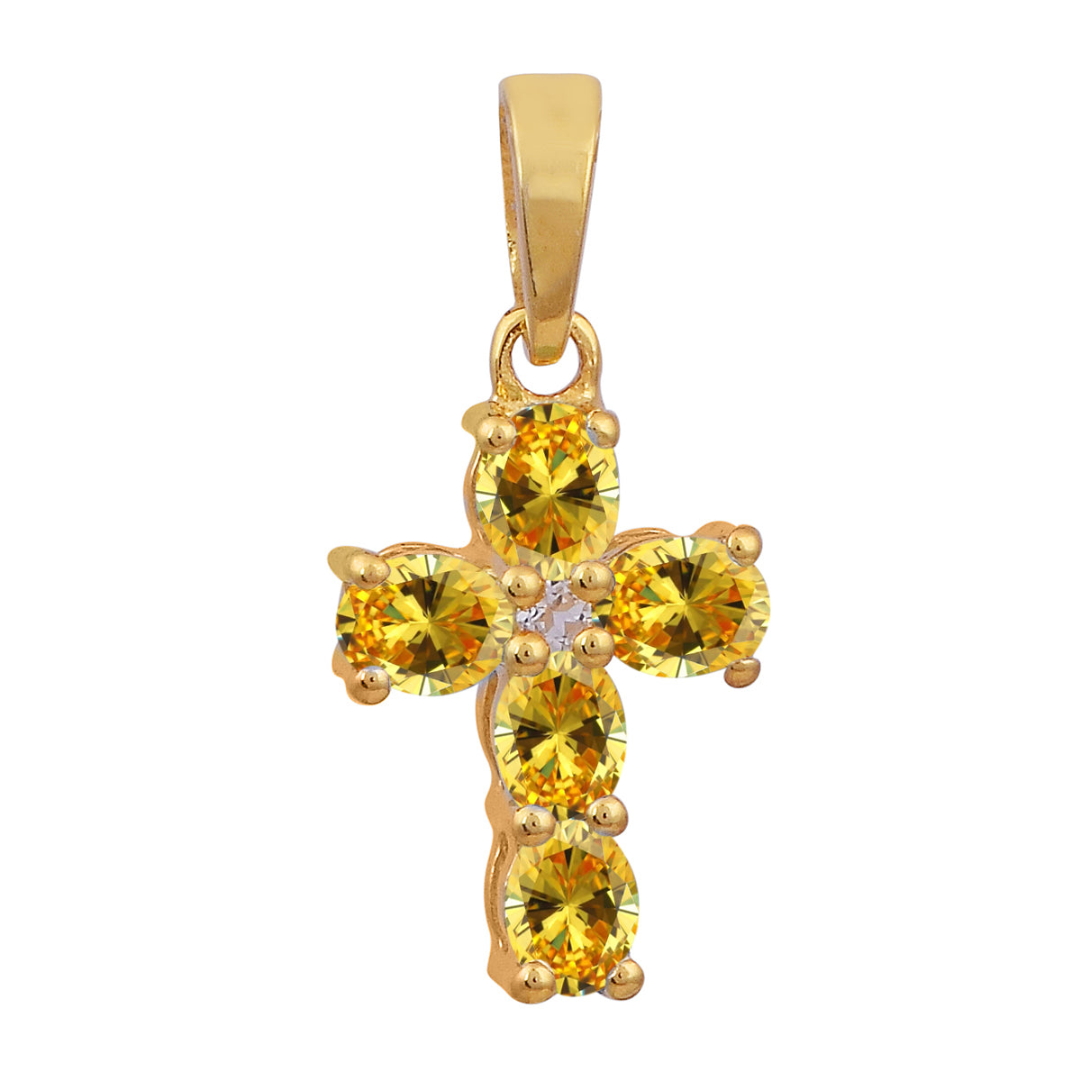 Multi Stone Religious Cross Pendant -Sterling Silver Gold Plated