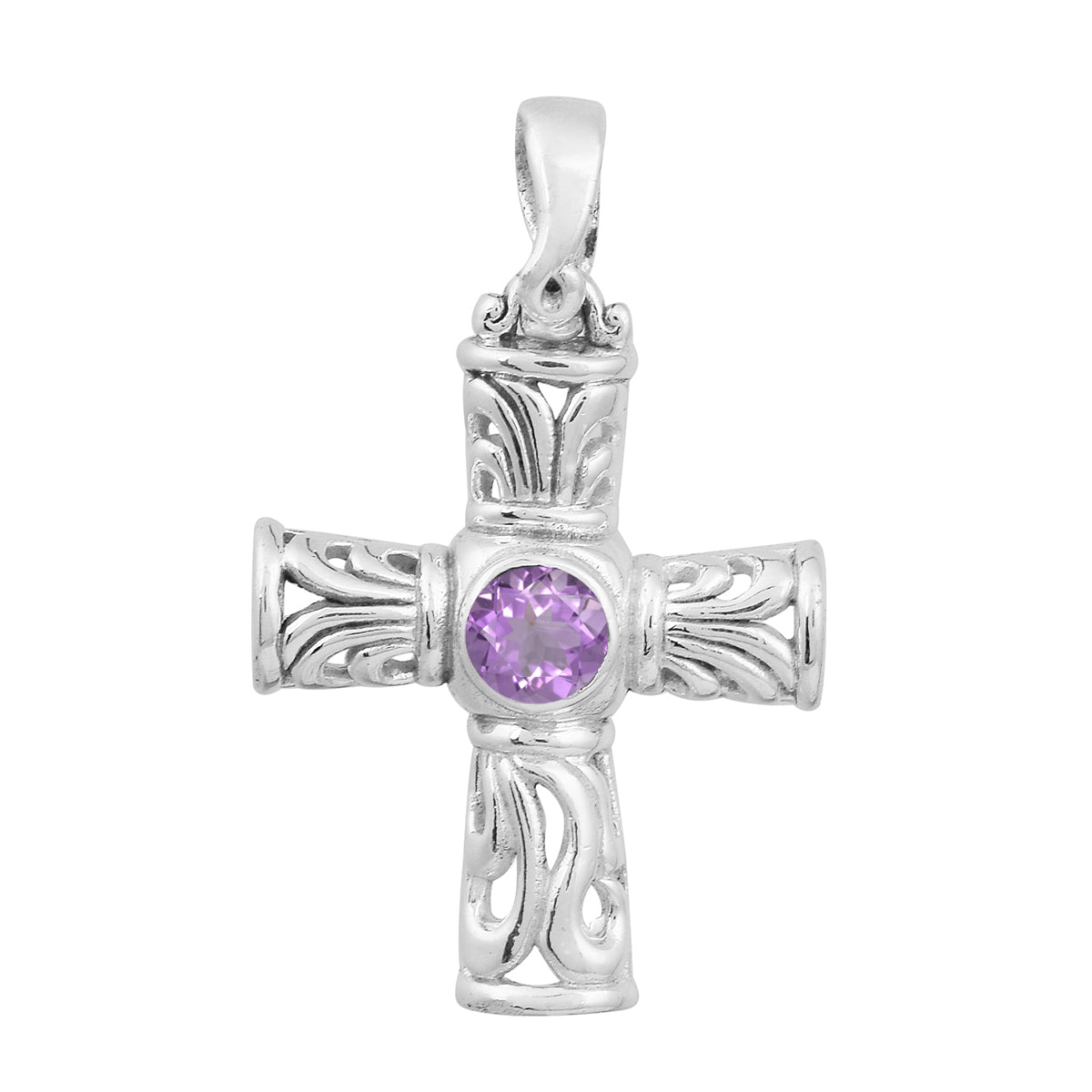 Multi Stone Ornate Cross Pendant -Sterling Silver