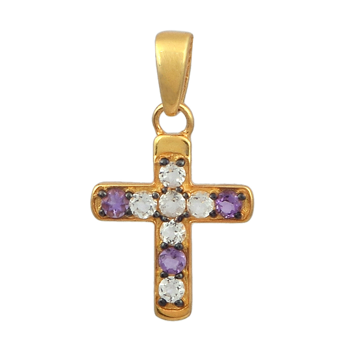 Multi Stone Religious Cross Pendant -Sterling Silver Gold Plated